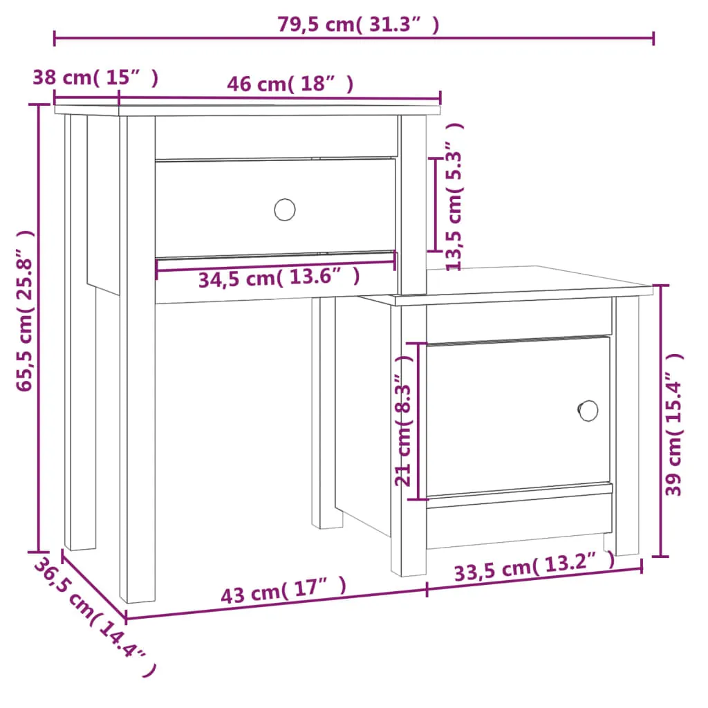Bedside Cabinet 2 pcs 79.5x38x65.5 cm Solid Wood Pine