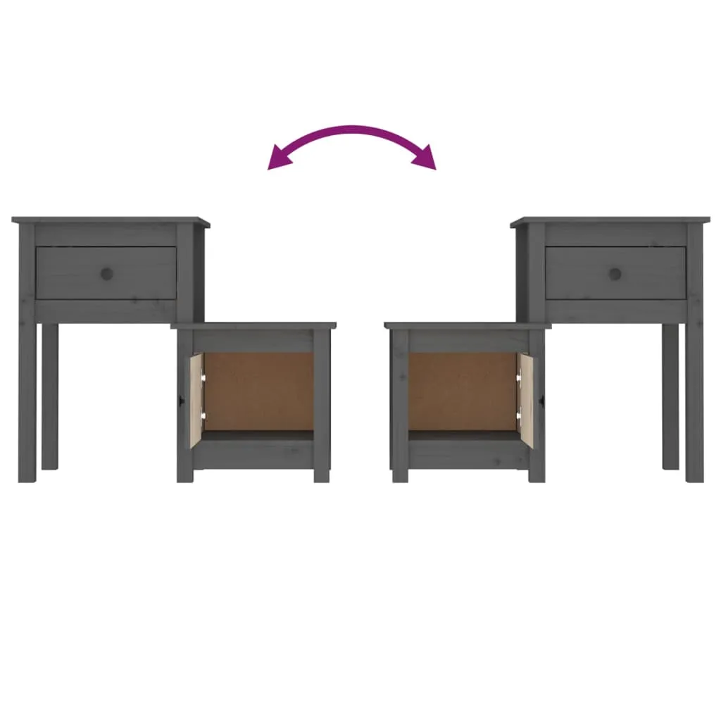 Bedside Cabinet 2 pcs Grey 79.5x38x65.5 cm Solid Wood Pine