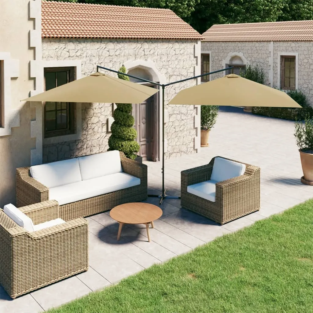 Double Parasol with Steel Pole Taupe 600x300 cm