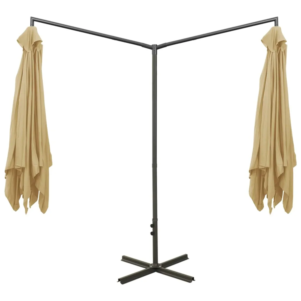 Double Parasol with Steel Pole Taupe 600x300 cm