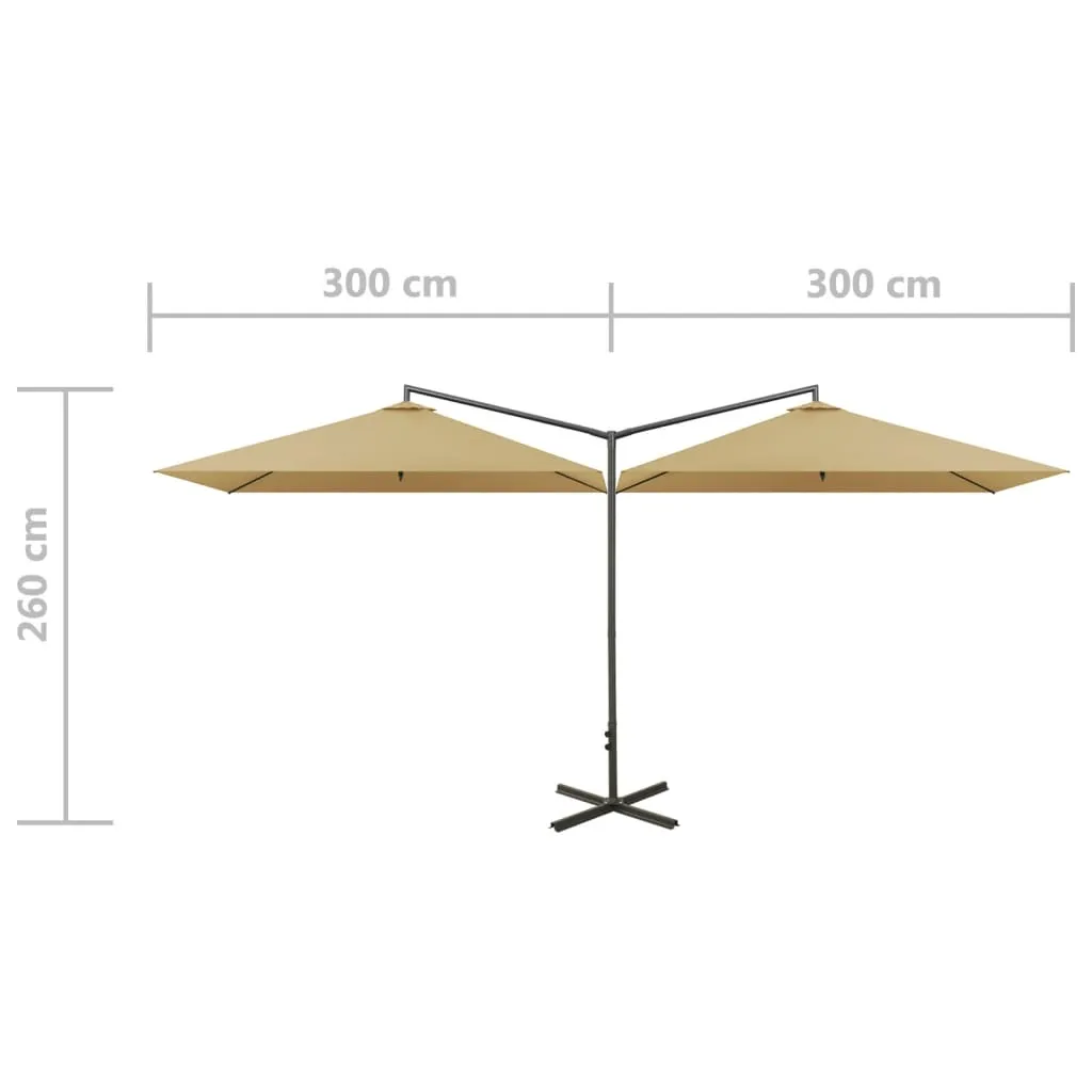 Double Parasol with Steel Pole Taupe 600x300 cm