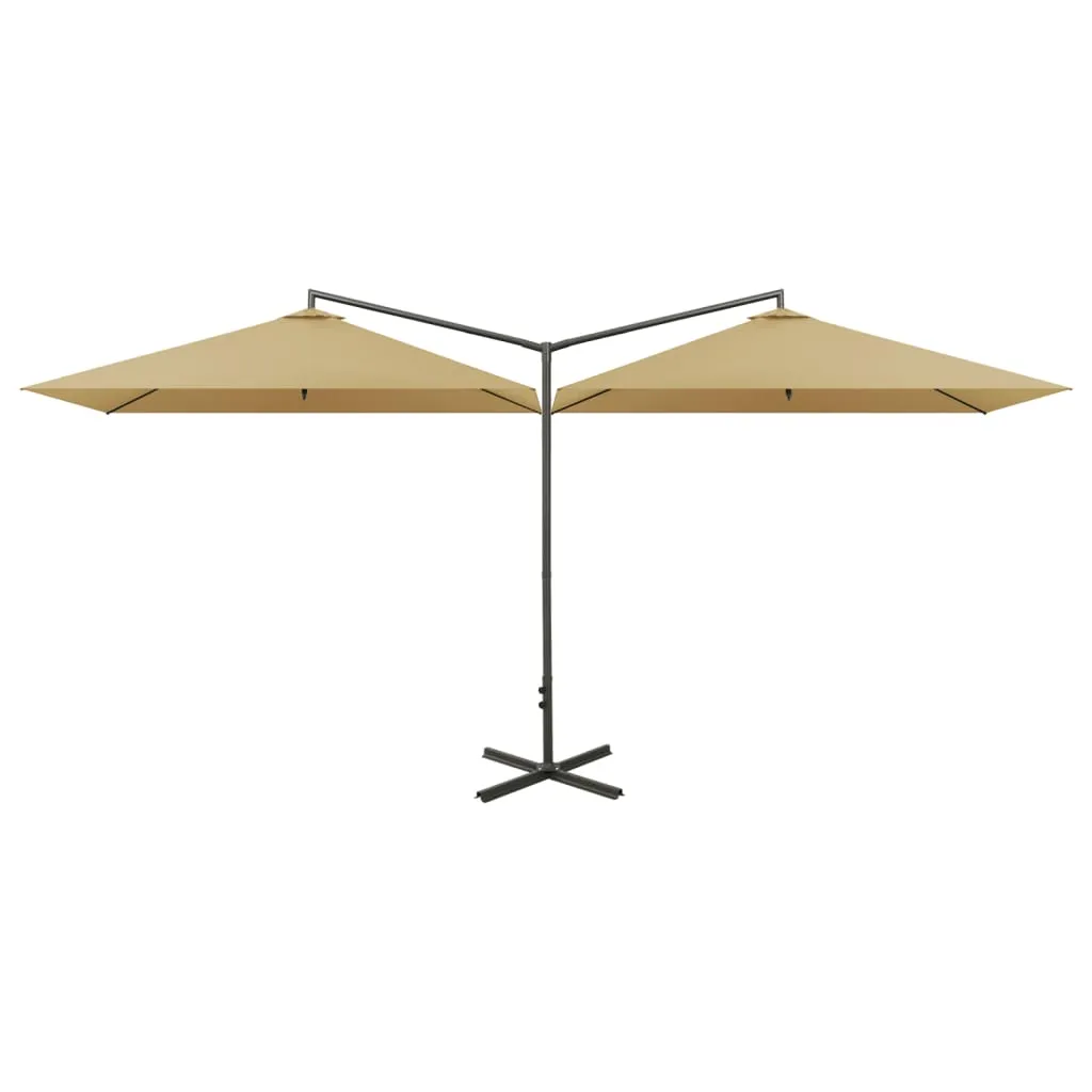 Double Parasol with Steel Pole Taupe 600x300 cm