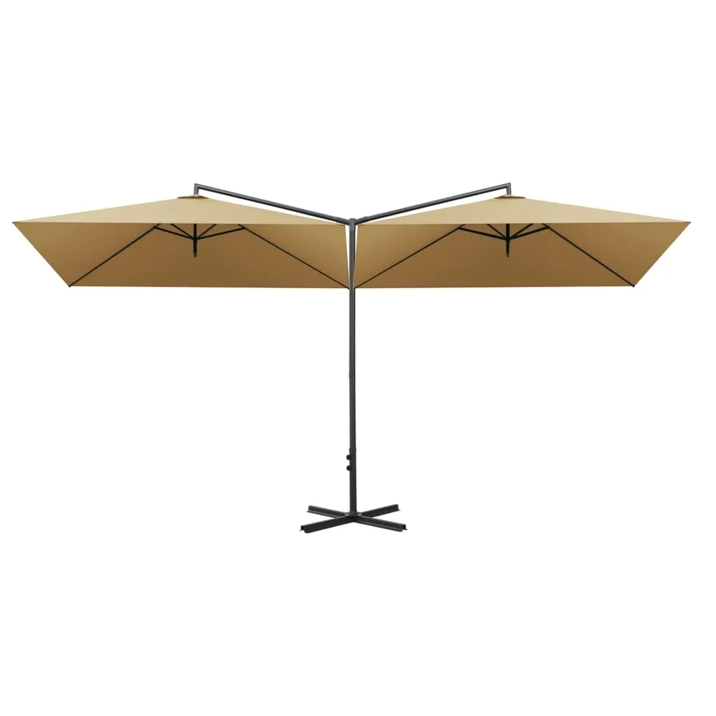 Double Parasol with Steel Pole Taupe 600x300 cm