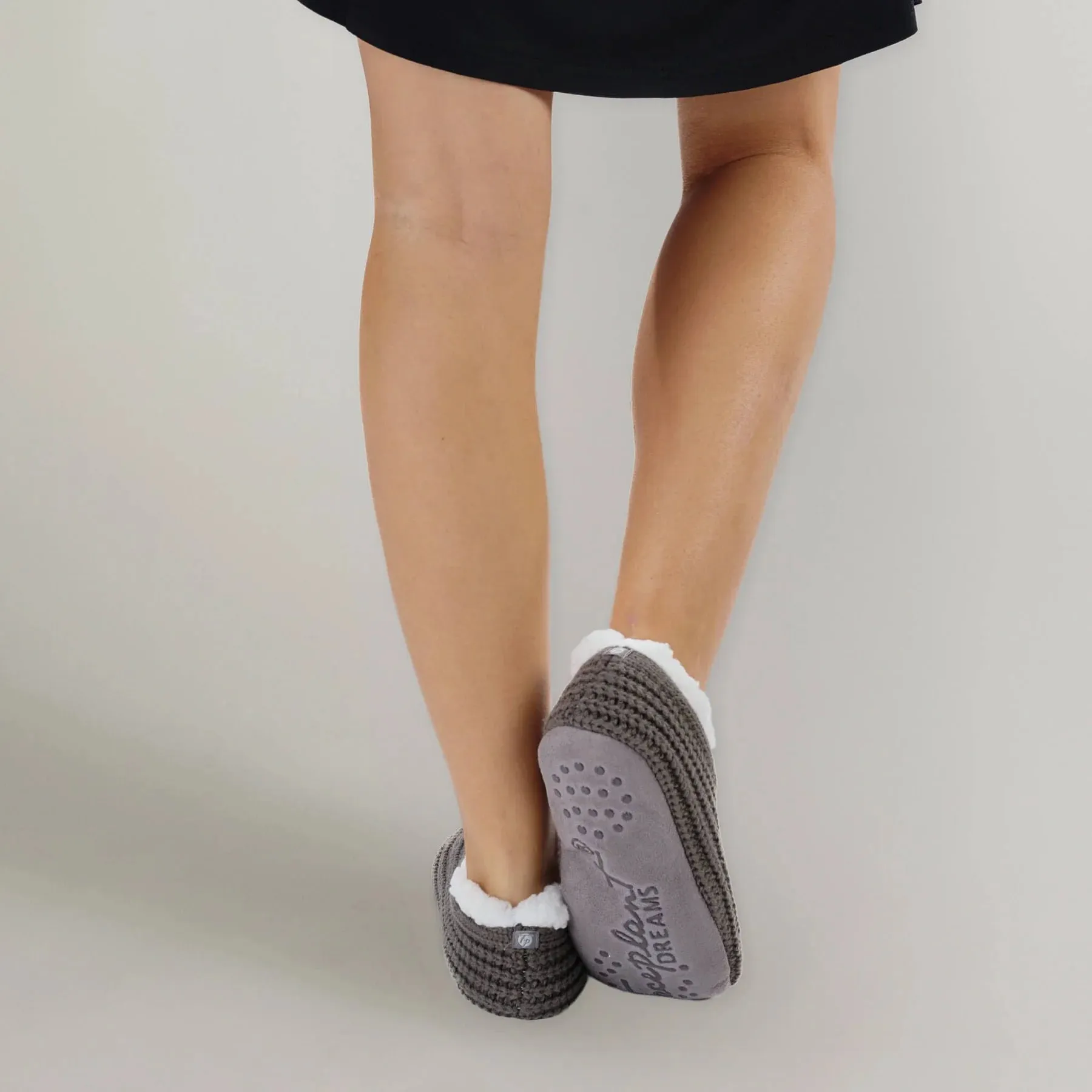 Grey Knitted Footsie Slippers