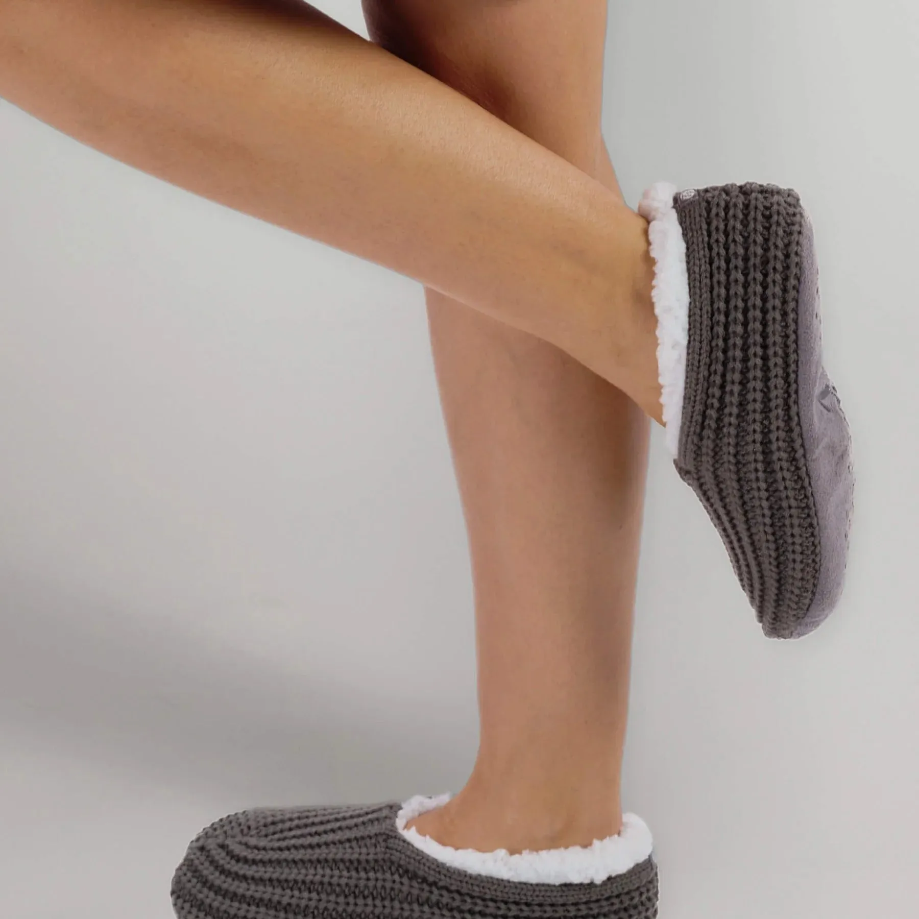 Grey Knitted Footsie Slippers
