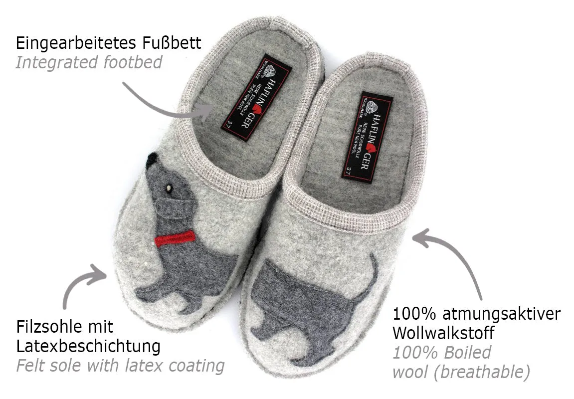 HAFLINGER® Dog Slippers | Flair Dachshund, Stone-Gray