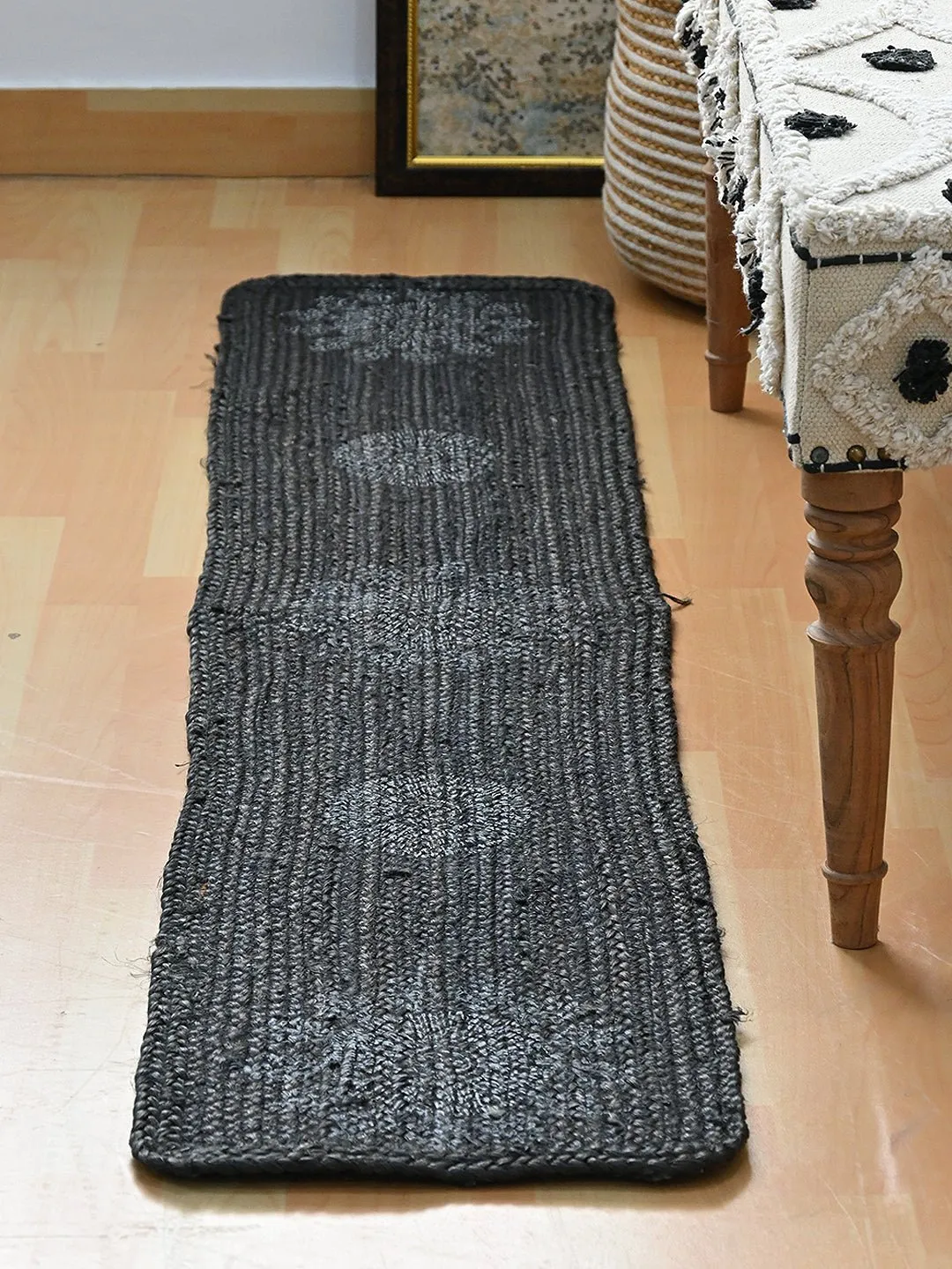 ISAAC - JUTE BRAIDED BLOCK PRINTED FLOOR  RUNNER