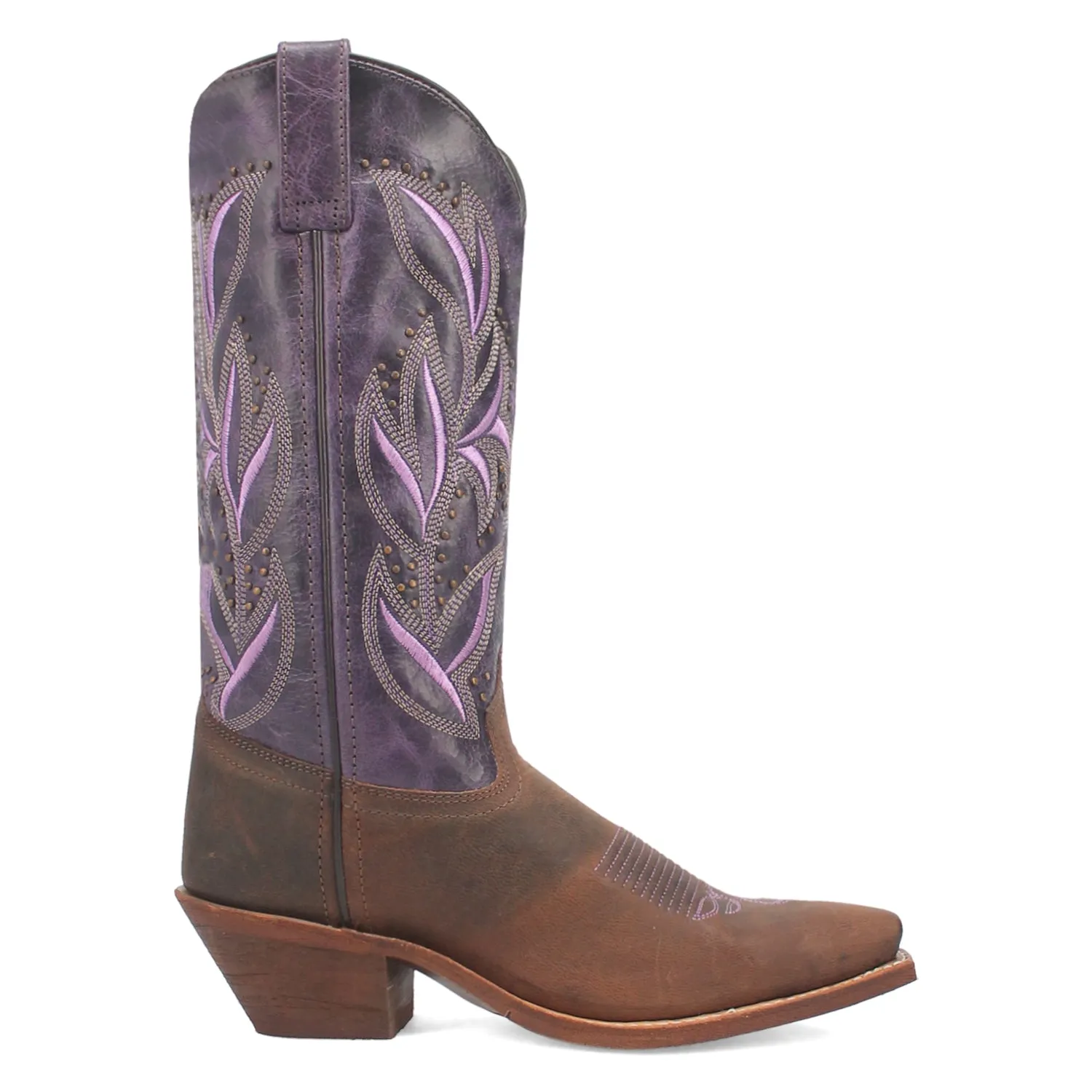 Laredo Womens Larissa Dark Brown/Purple Leather Cowboy Boots