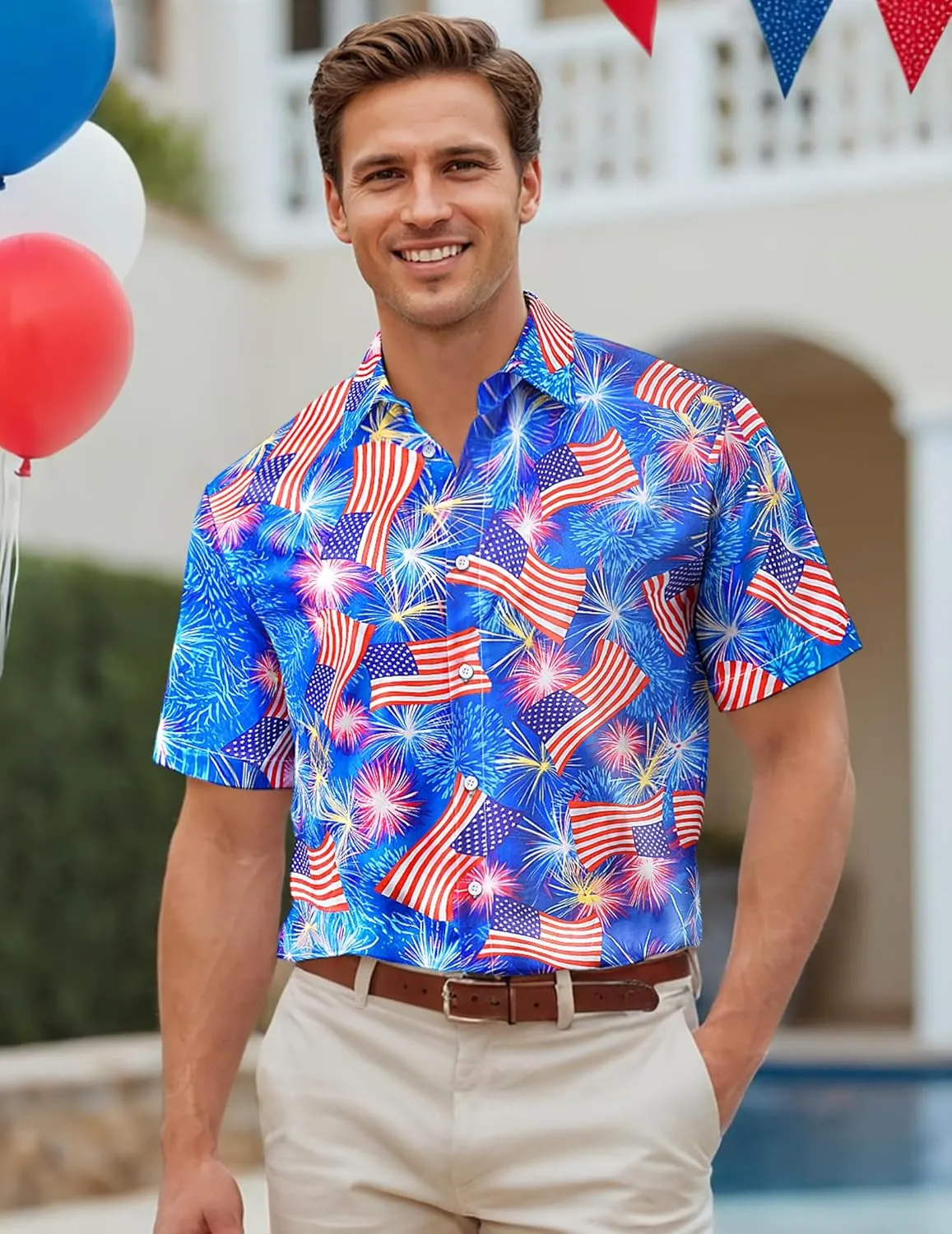 Men's Hawaiian Printed Short Sleeve Shirts Tropical Floral Button Down Aloha Holiday Shirt Vacation Casual Beach Clothings