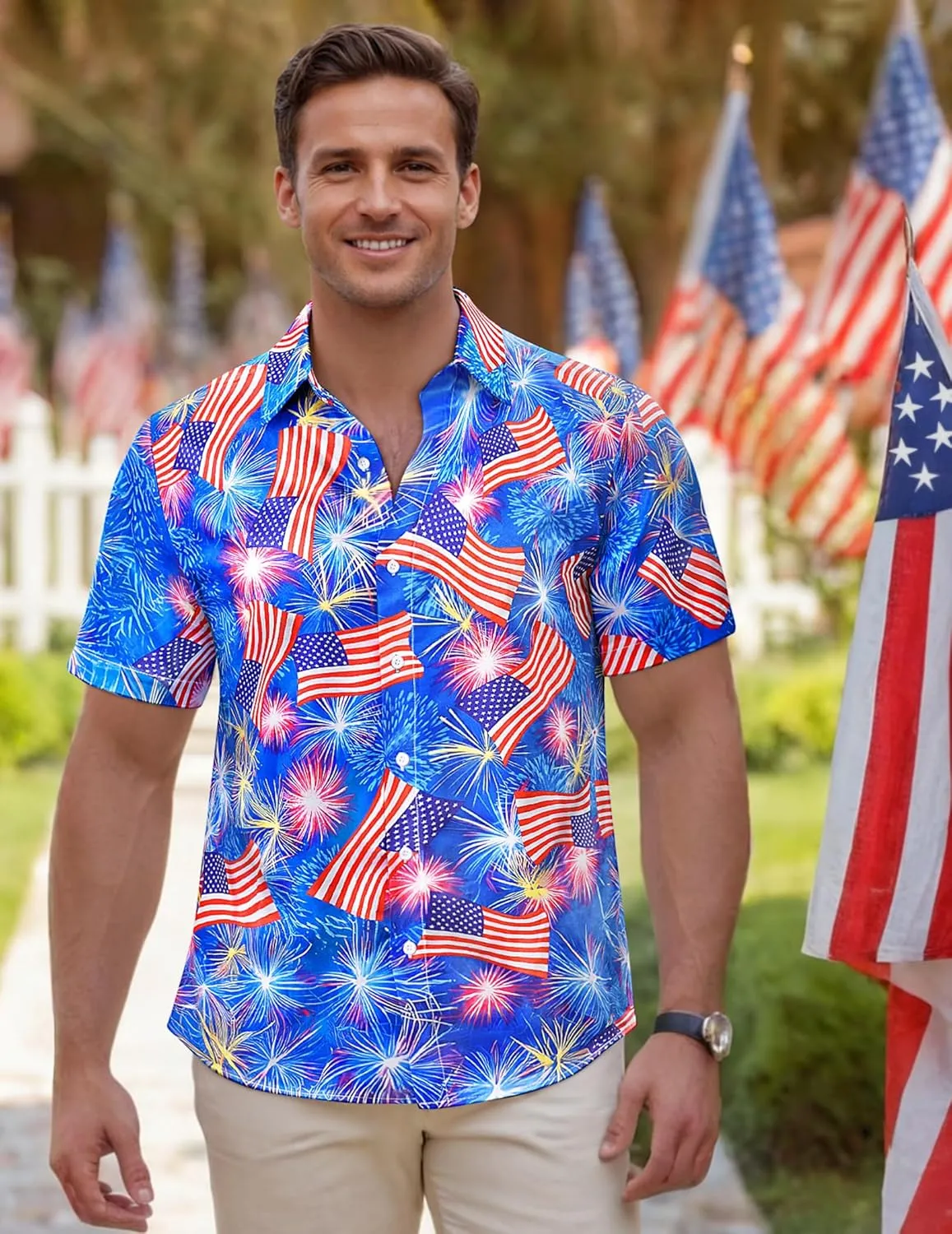 Men's Hawaiian Printed Short Sleeve Shirts Tropical Floral Button Down Aloha Holiday Shirt Vacation Casual Beach Clothings