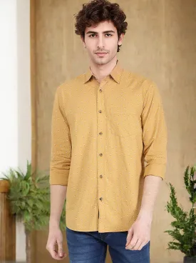 Oscar Yellow Printed Slim Fit Semi Casual Shirt | JadeBlue