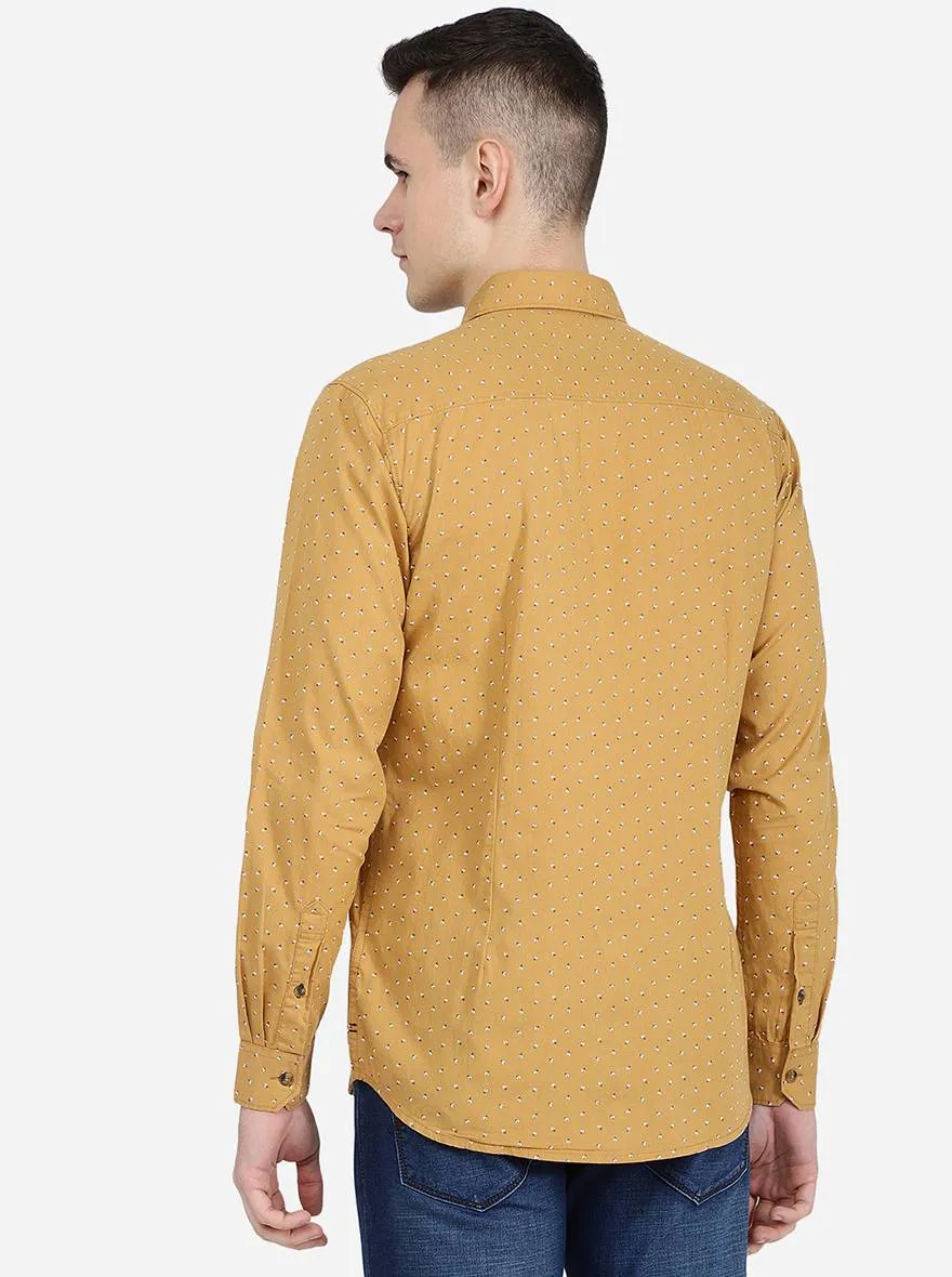 Oscar Yellow Printed Slim Fit Semi Casual Shirt | JadeBlue