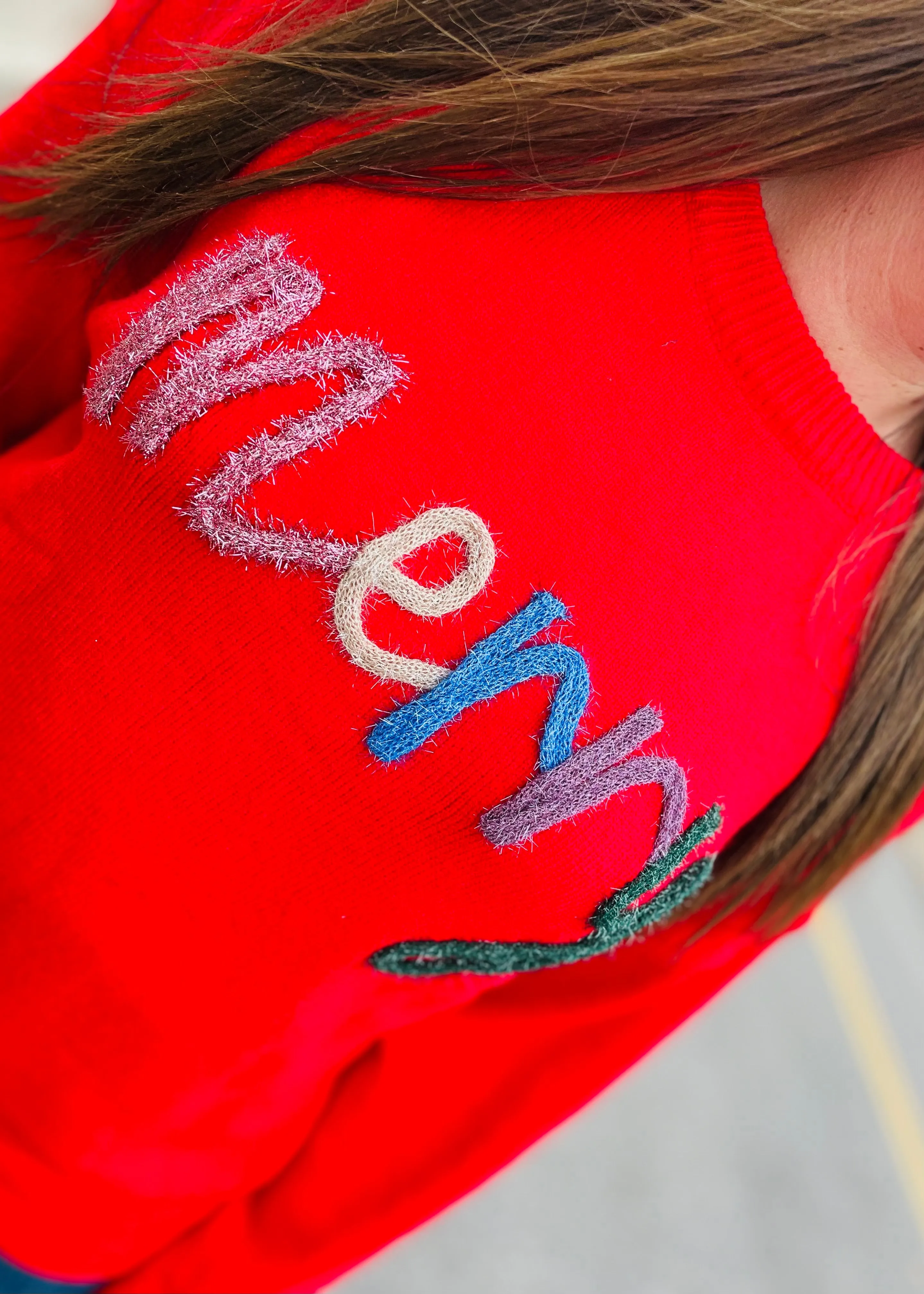 Red - MERRY Round Neck Long Sleeve Sweater