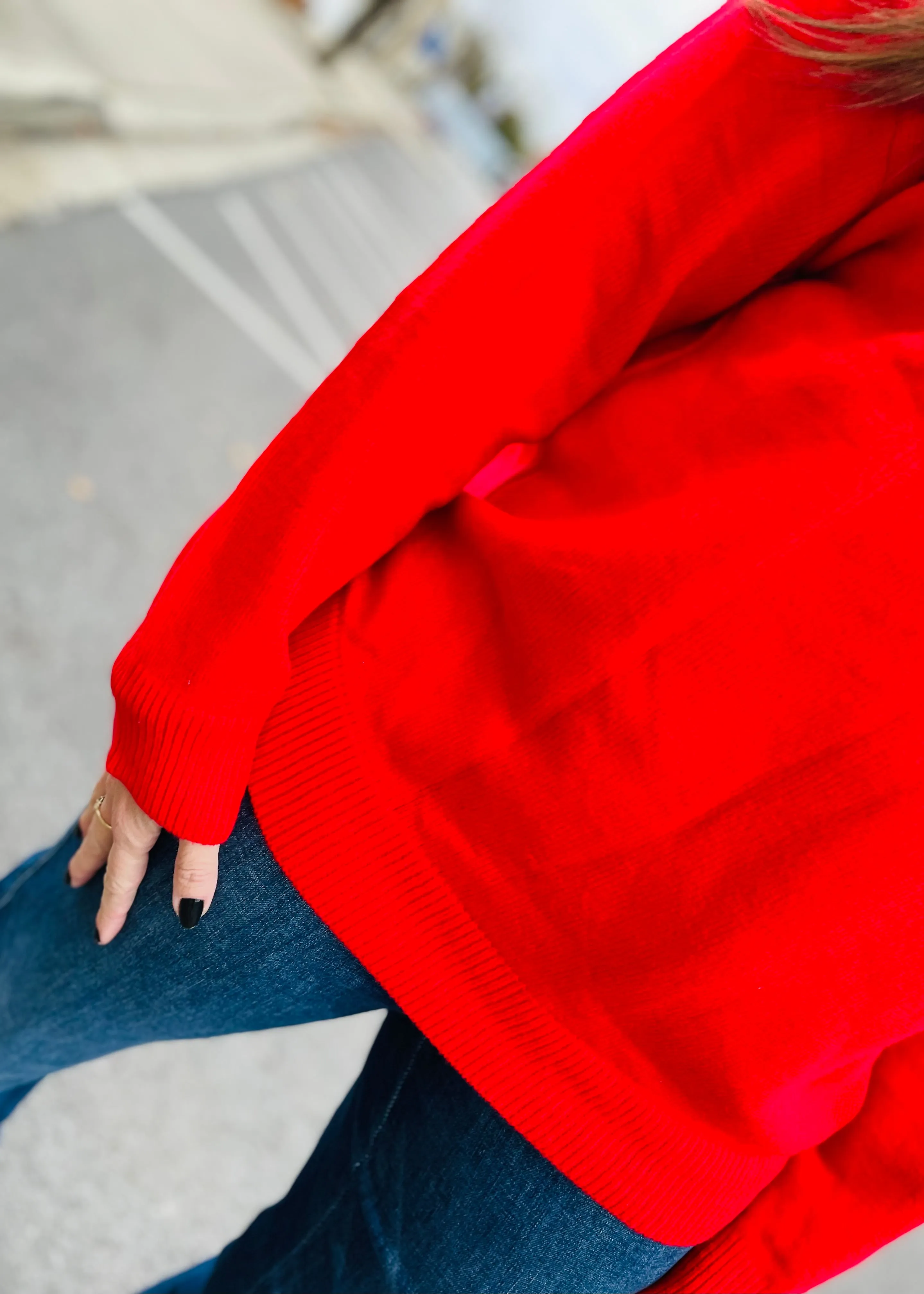 Red - MERRY Round Neck Long Sleeve Sweater