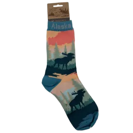 Sunset Moose and Trees Alaska Socks