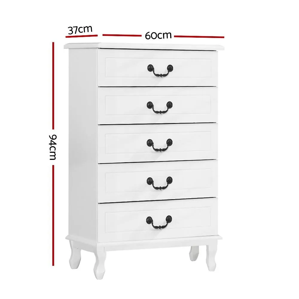 Tallboy 5 Drawers Storage Cabinet White