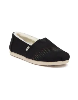 Toms Alpargata Slipper - Black Two Tone Felt/Rainbow Embroidery/Faux Fur