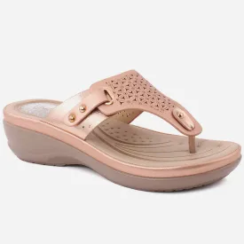 Women "BLAKELY" Perforated Thong Comfort Wedge Slippers