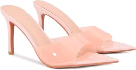 Women's Clear Pointed Open Toe Stiletto Heel Slide Sandals Fashion Sexy Slip On Transparent Strap High Heels Mules Summer Backless Party Wedding Prom Dress Shoes